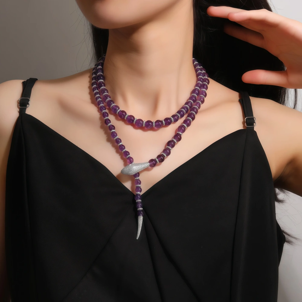WINKIN WINSIN Brand MST Serpentine Necklace Natural Amethyst S925 Silver Gold-Plated High Carbon Diamond Bead Necklace Jewelry