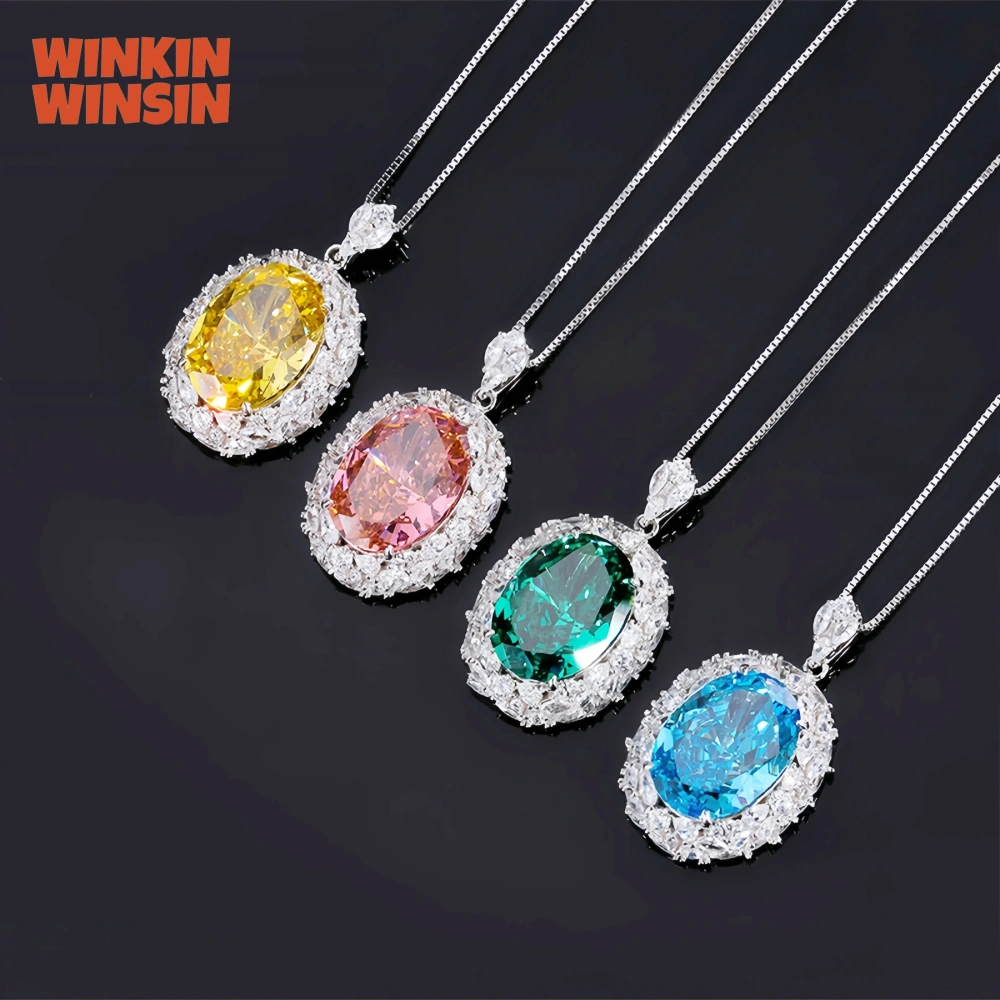 WINKIN WINSIN Brand Real 925 Sterling Silver Pendant Necklace Carbon Diamond 13*18mm Egg Gemstones Pendants Necklaces Jewelry