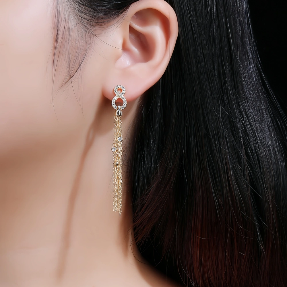 Winkin Winsin Brand MST 18k Gold Plated 925 Sterling Silver Number 8 Tassel Stud Drop Earrings For Women Fine Jewelry