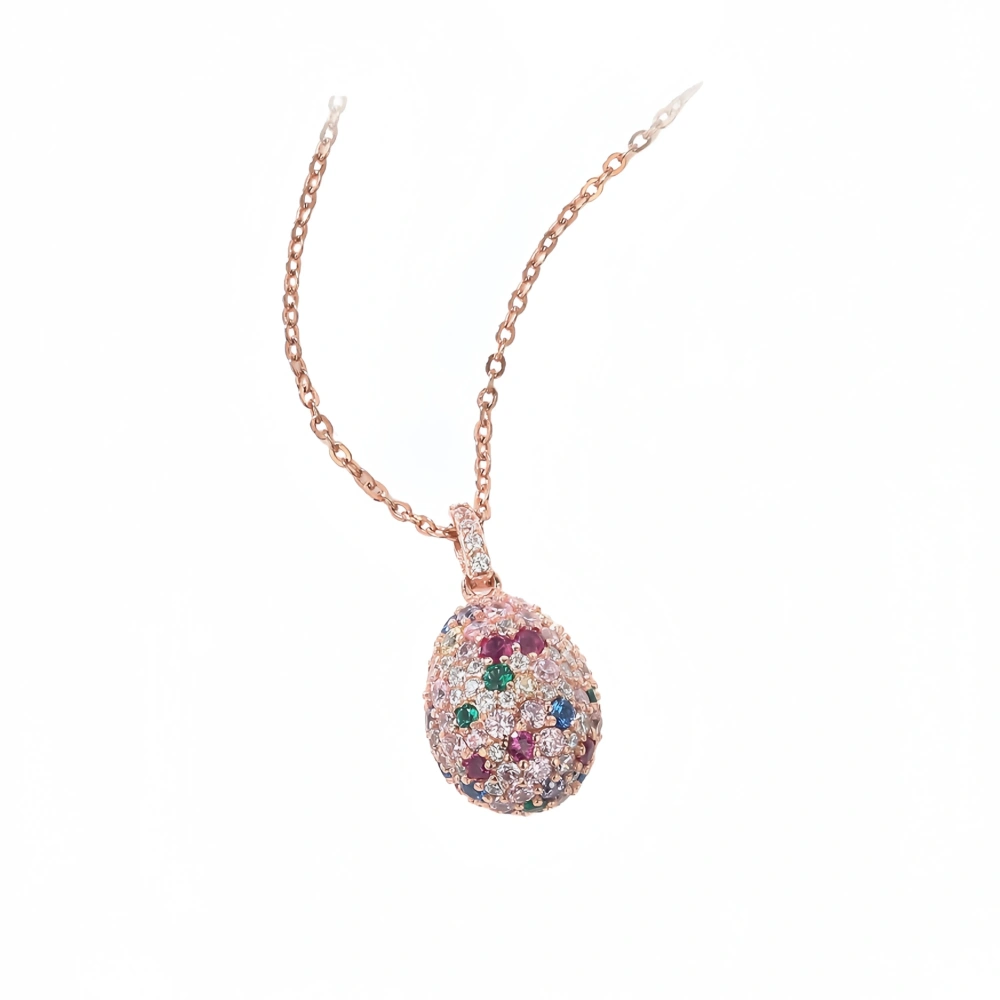 WINKIN WINSIN Brand MST Rose Gold Duo Bao Easter Egg Pendant Chain Necklace Jewelry 925 Sterling Silver Pendant