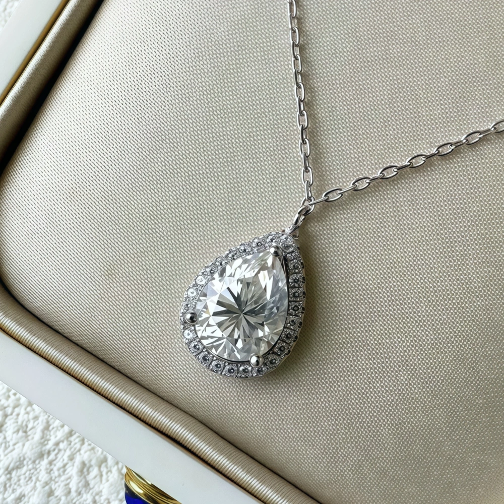 WINKIN WINSIN 925 Sterling Silver Chain Necklace For Women Moissanite Gemstones Diamond Water Droplet Pendants Necklaces Jewelry