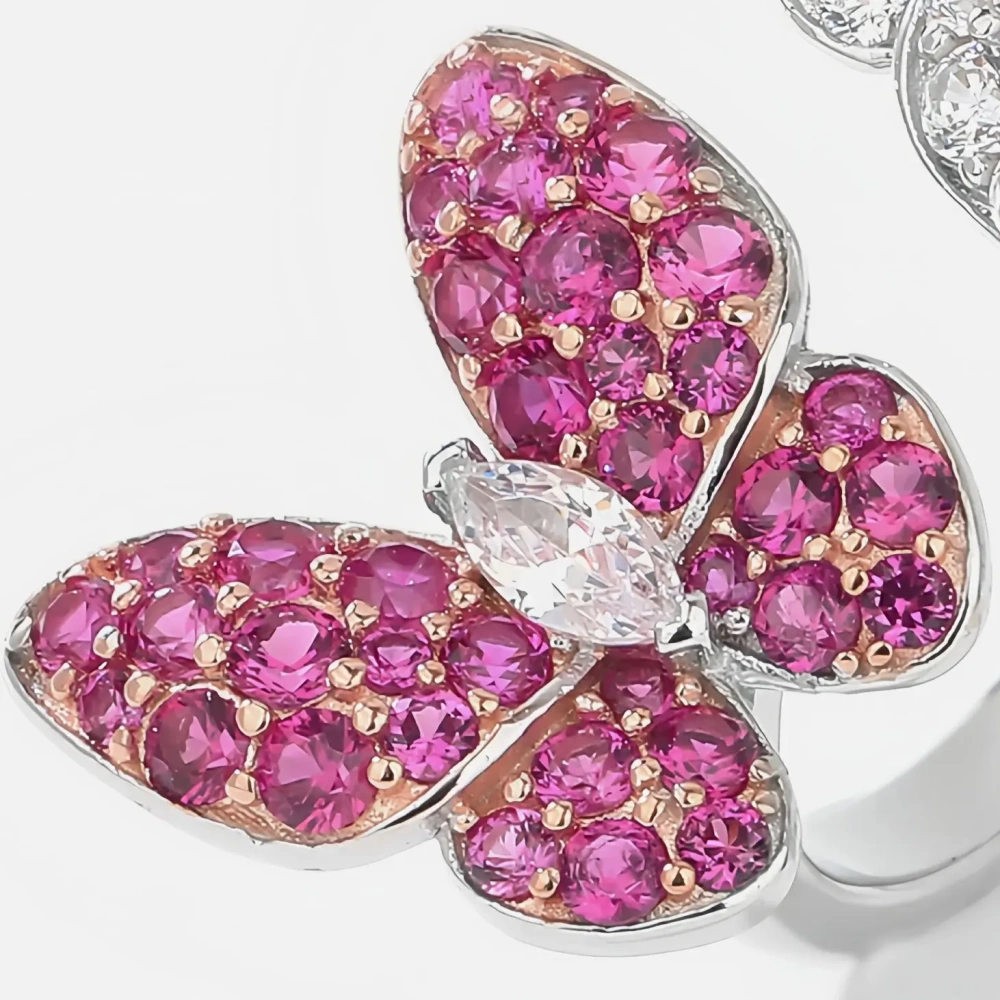 WINKIN WINSIN Brand MST 925 Sterling Silver Double Butterfly Diamond Open Ring High Carbon Diamond Zircon Rings Fine Jewelry