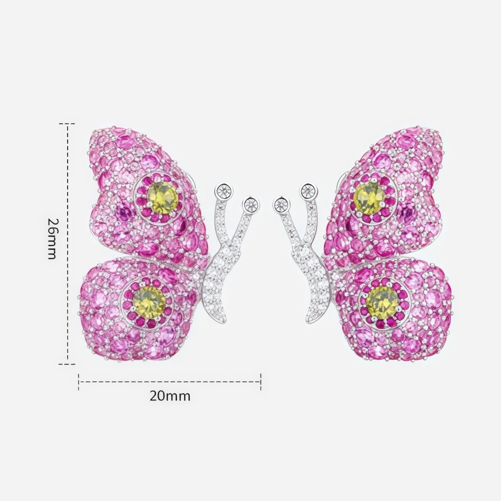 WINKIN WINSIN Luxury 925 Sterling Silver Stud Earrings For Women High Carbon Diamond Pink Blue Butterfly Earrings Stud Jewelry