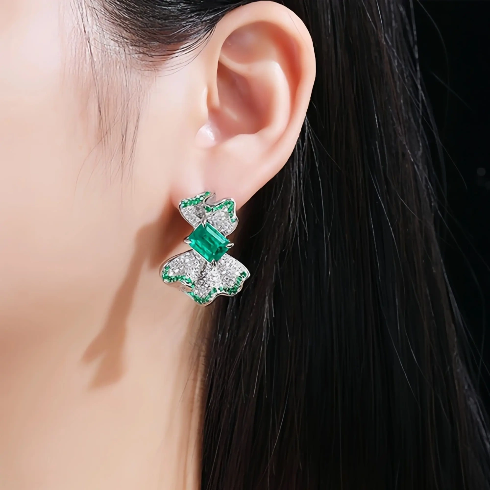 WINKIN WINSIN Brand MST Sterling Silver Bowknot Emerald Earring Lab Grown Gemstones High Carbon Diamond Stud Earrings Jewelry