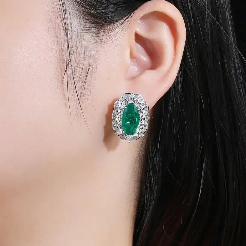 WINKIN WINSIN Brand MST 925 Sterling Silver Emerald Earrings Lab Grown Gemstones High Carbon Diamond Stud Earrings Jewelry
