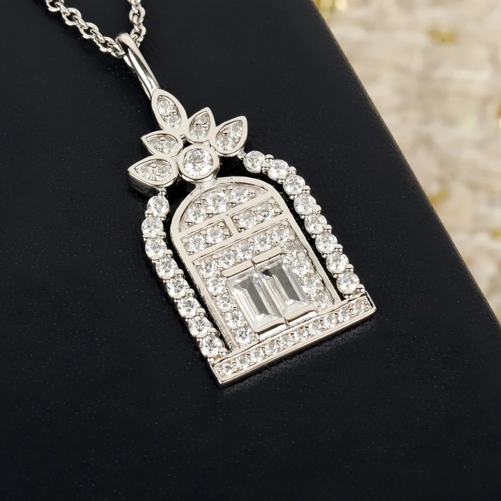 WINKIN WINSIN Brand MST 925 Sterling Silver Pendant For Women Happiness Gate Castle Necklace Zircon Gemstones Pendant Jewelry