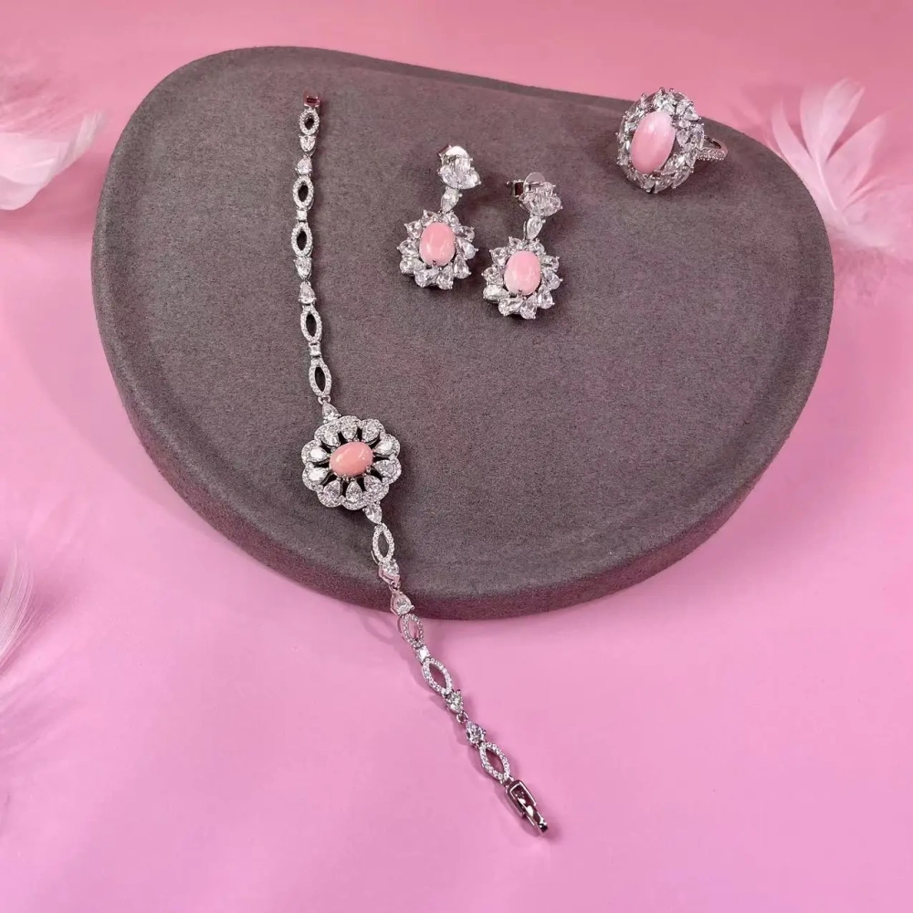 WINKIN WINSIN Brand MGI Silver Jewelry Super Fairy Natural Conch Pearl Pink Pearl Earrings Ring Set