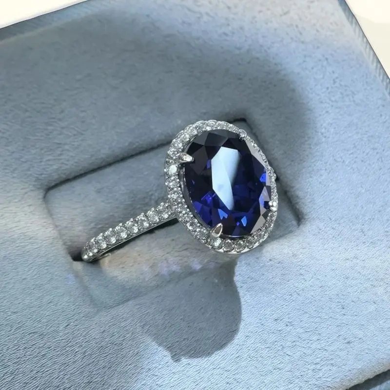 WINKIN WINSIN Brand 925 Sterling Silver Ring with High Carbon Diamond 3ct Pigeon Egg Shaped Synthetic Sapphire Rings Jewelry