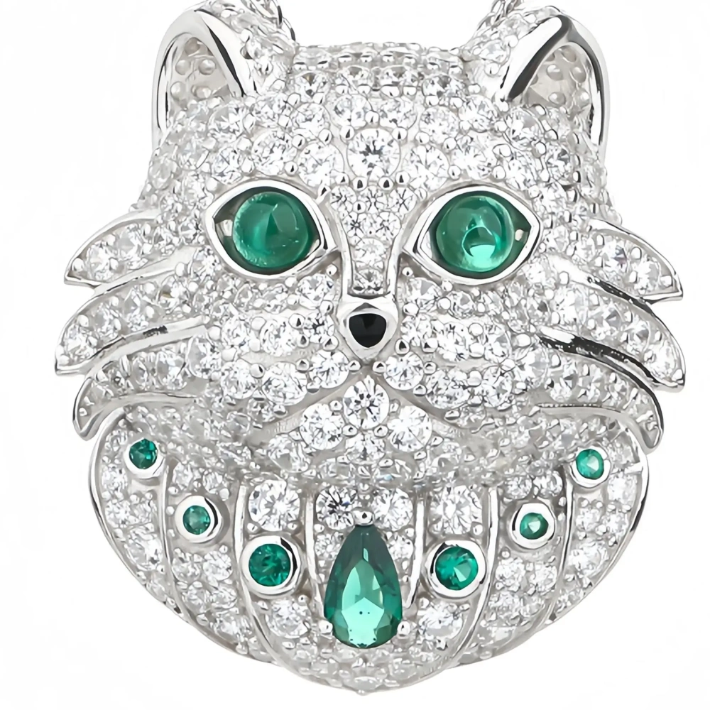 WINKIN WINSIN Brand MST Persian Cat Lab Grown Diamond Gemstones Pendant Chain 925 Sterling Silver Pendant Necklace Jewelry