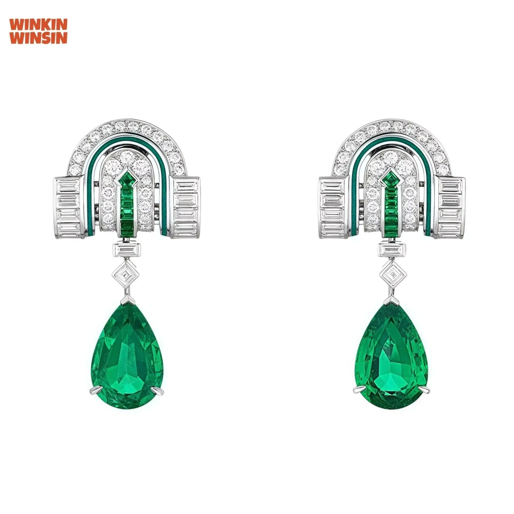  WINKIN WINSIN Brand MST Top Quality Green Gemstones Ear Pendant Drop Earrings For Women 925 Sterling Silver Earrings Jewelry
