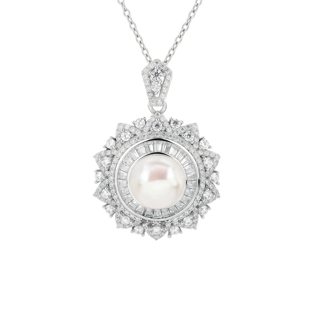 WINKIN WINSIN Brand Natural Freshwater Pearl 925 Sterling Silver Plated With Platinum And High Carbon Diamond Necklace Jewelry