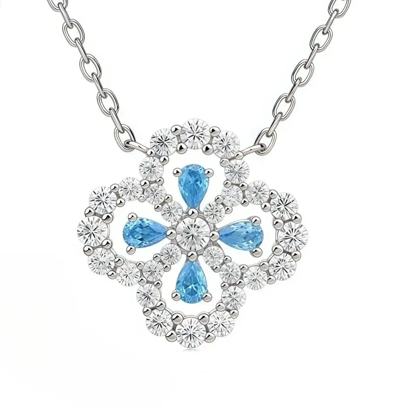WINKIN WINSIN Brand 925 Sterling Silver Four-Leaf Clover Necklaces Lab Grown Gemstones Necklace Pendant Jewelry For Women