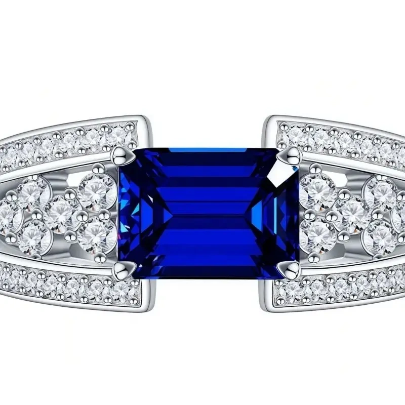 WINKIN WINSIN Brand MST 2.5ct 925 Sterling Silver Synthetic Sapphire Rings For Women High Carbon Diamond Ring Jewelry
