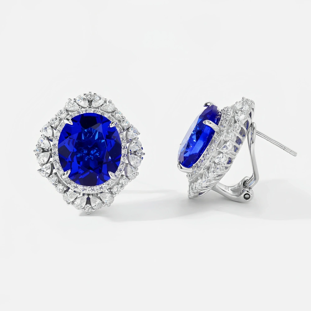 WINKIN WINSIN Brand MST 925 Sterling Silver Earrings Lab Grown Gemstones Quadrilateral Sapphire Diamond Stud Earrings Jewelry
