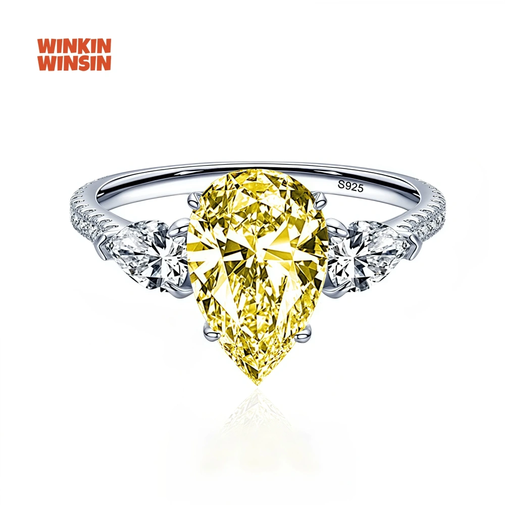 WINKIN WINSIN Brand MST 4.7ct 925 Sterling Silver Synthetic Sapphire Rings For Women High Carbon Diamond Ring Jewelry