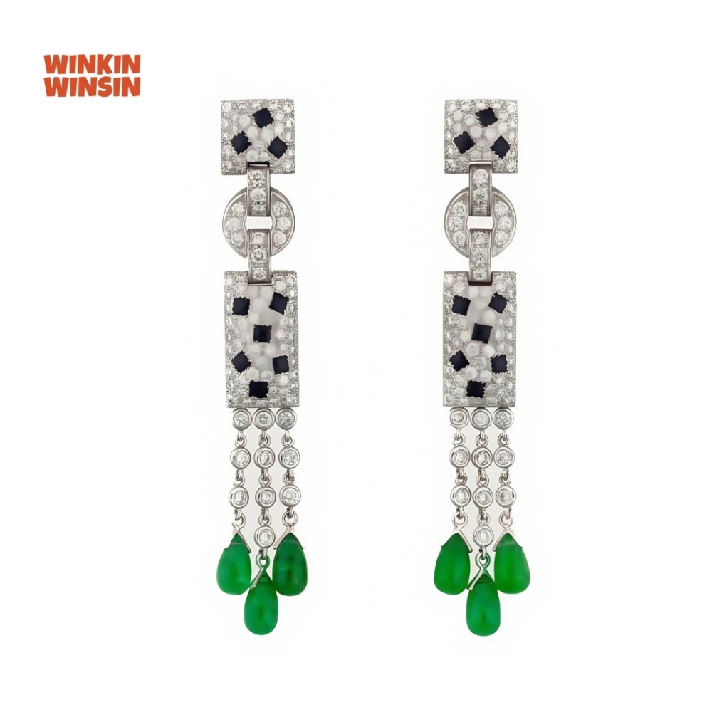 WINKIN WINSIN Brand MST 925 Sterling Silver Lab Grown Gemstones High Carbon Diamond Black Enamel Tassel Earrings Jewelry