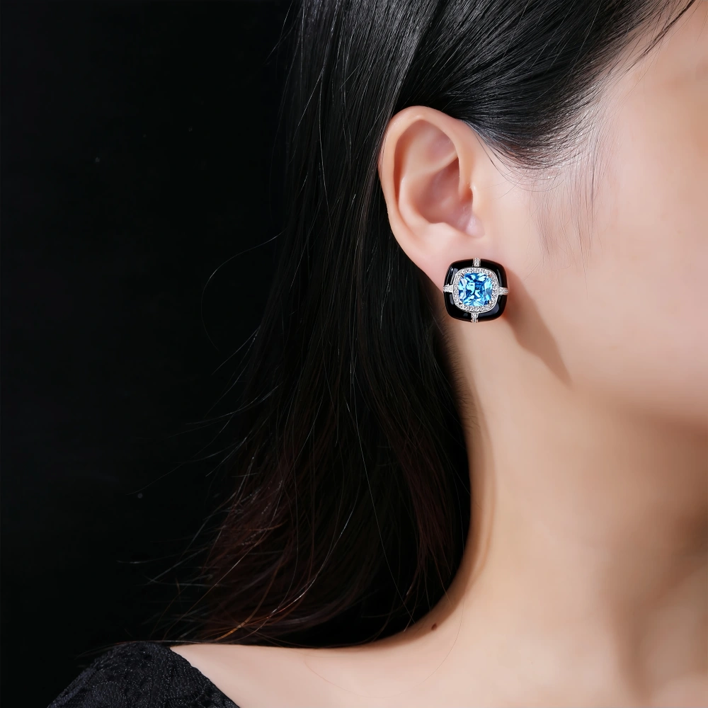 WINKIN WINSIN Brand MST 925 Sterling Silver Stud Earrings For Women Lab Grown Gemstones Enamel Square Stud Earrings Fine Jewelry