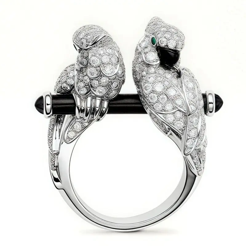 WINKIN WINSIN Brand MST 925 Sterling Silver Double Headed Parrot Enamel Luxury Ring For Women High Quality Zircon Gemstones Ring