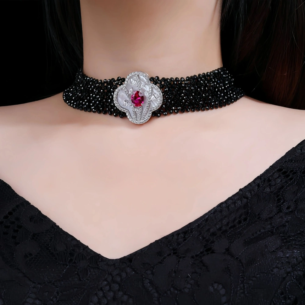 WINKIN WINSIN Brand MST High Quality Collar Choker Necklace 925 Sterling Silver Black Pointed Crystal Multi Layer Necklace