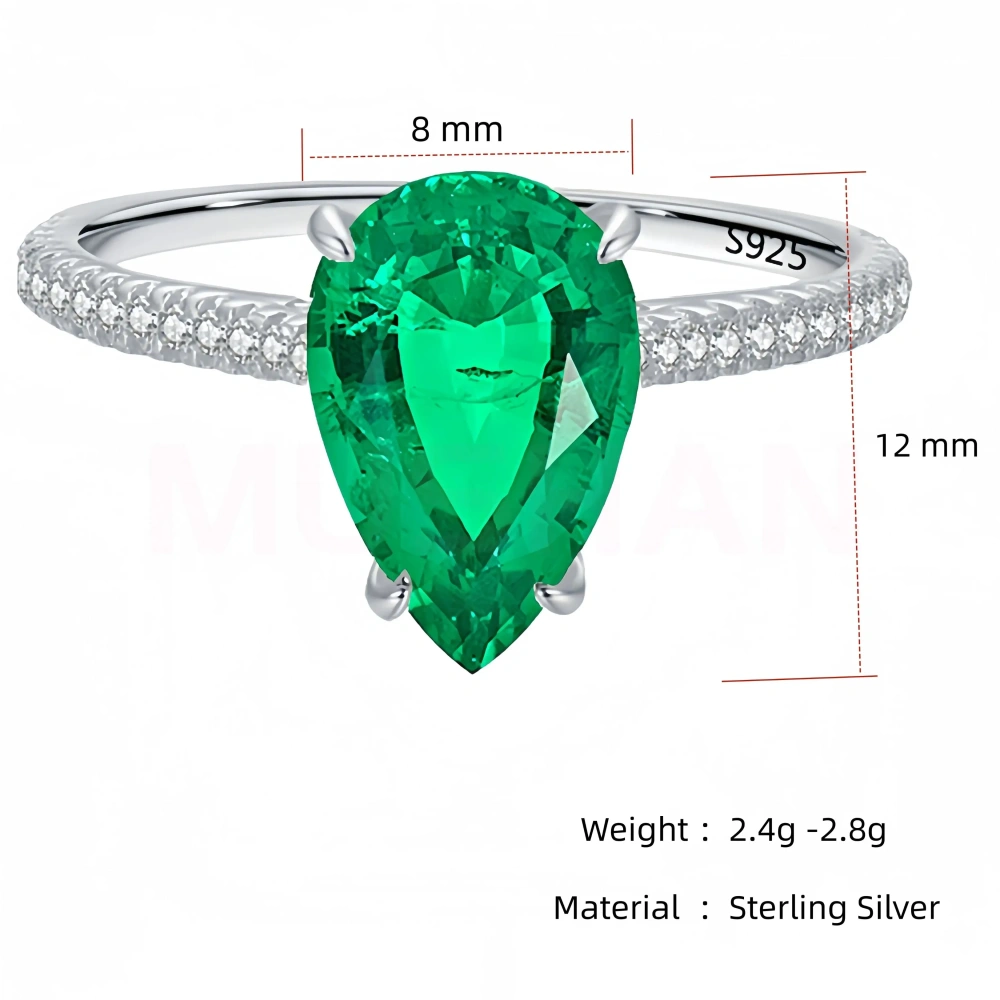 WINKIN WINSIN Brand MST 925 Sterling Silver 2.4ct Emerald Lab Grown Gemstones High Carbon Diamond Water Drop Rings Fine Jewelry