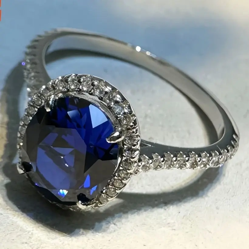 WINKIN WINSIN Brand 925 Sterling Silver Ring with High Carbon Diamond 3ct Pigeon Egg Shaped Synthetic Sapphire Rings Jewelry