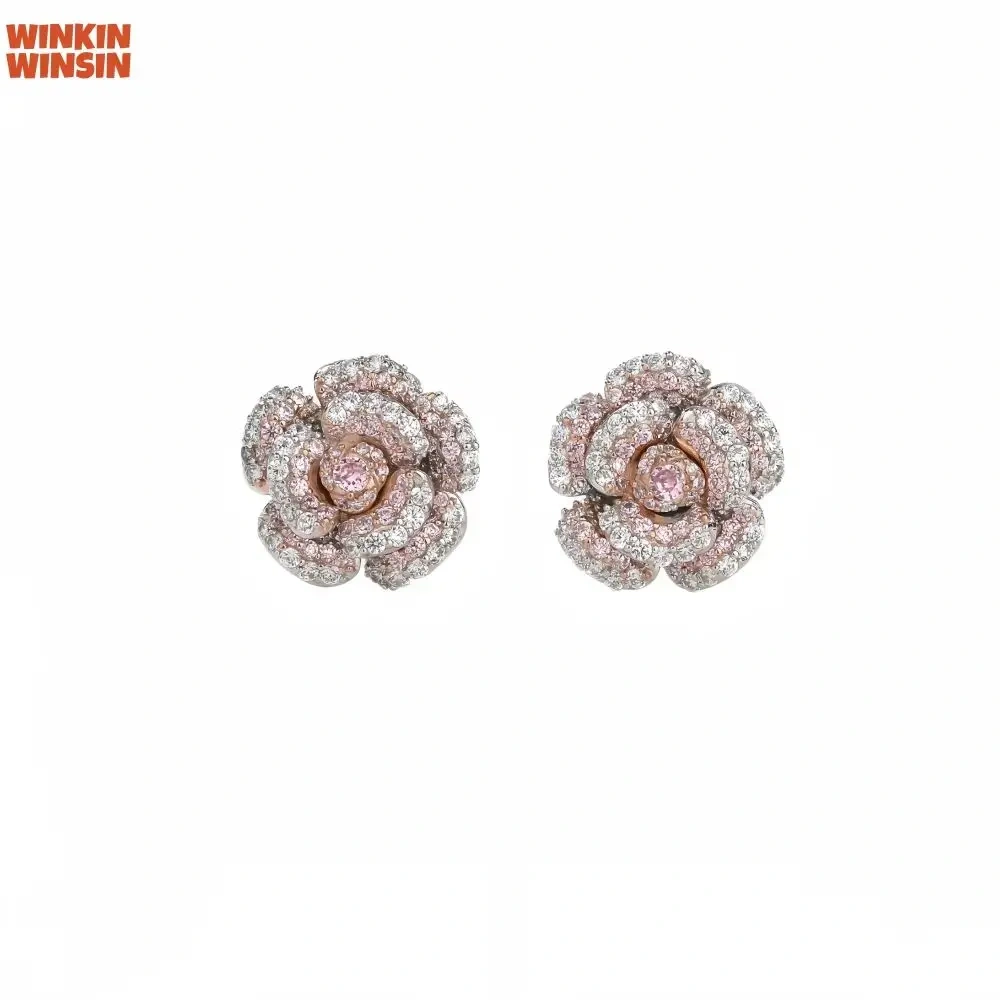 WINKIN WINSIN Brand MST 925 Sterling Silver Earrings Lab Grown Gemstones High Carbon Diamond Rose Stud Earrings Jewelry