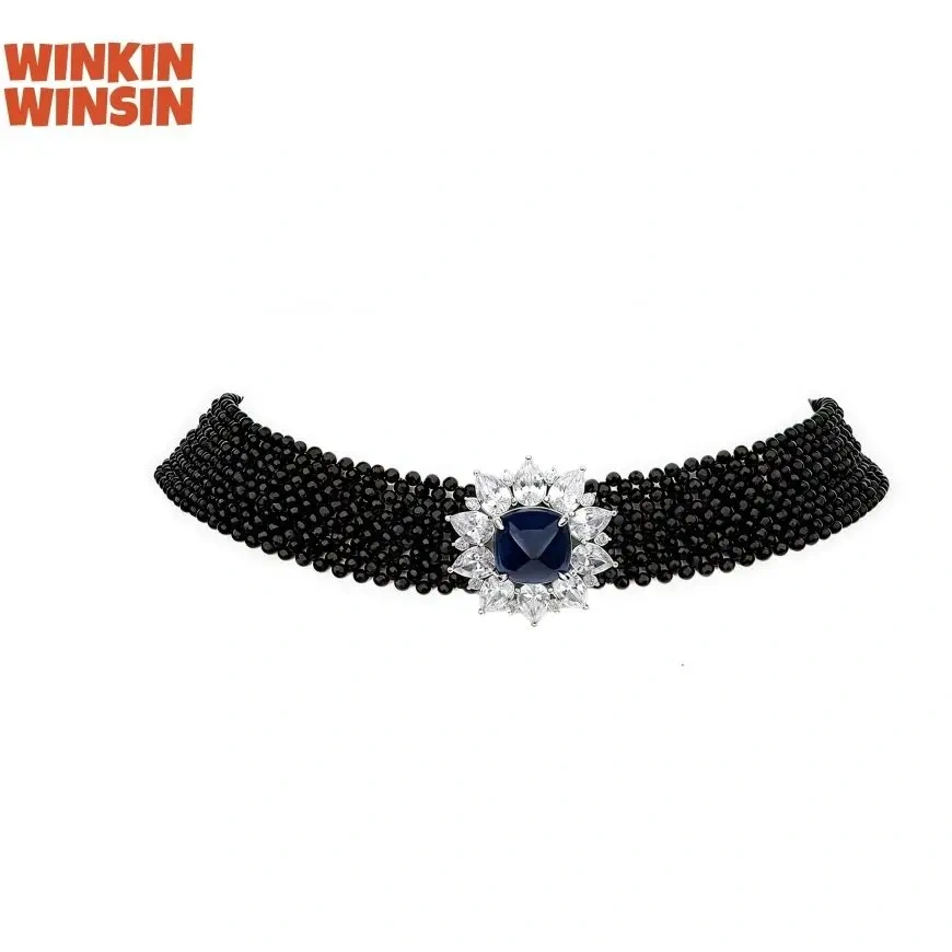 WINKIN WINSIN Brand MST Flower Lab Grown Gemstones Collar Choker Necklace 925 Sterling Silver Necklaces Jewelry