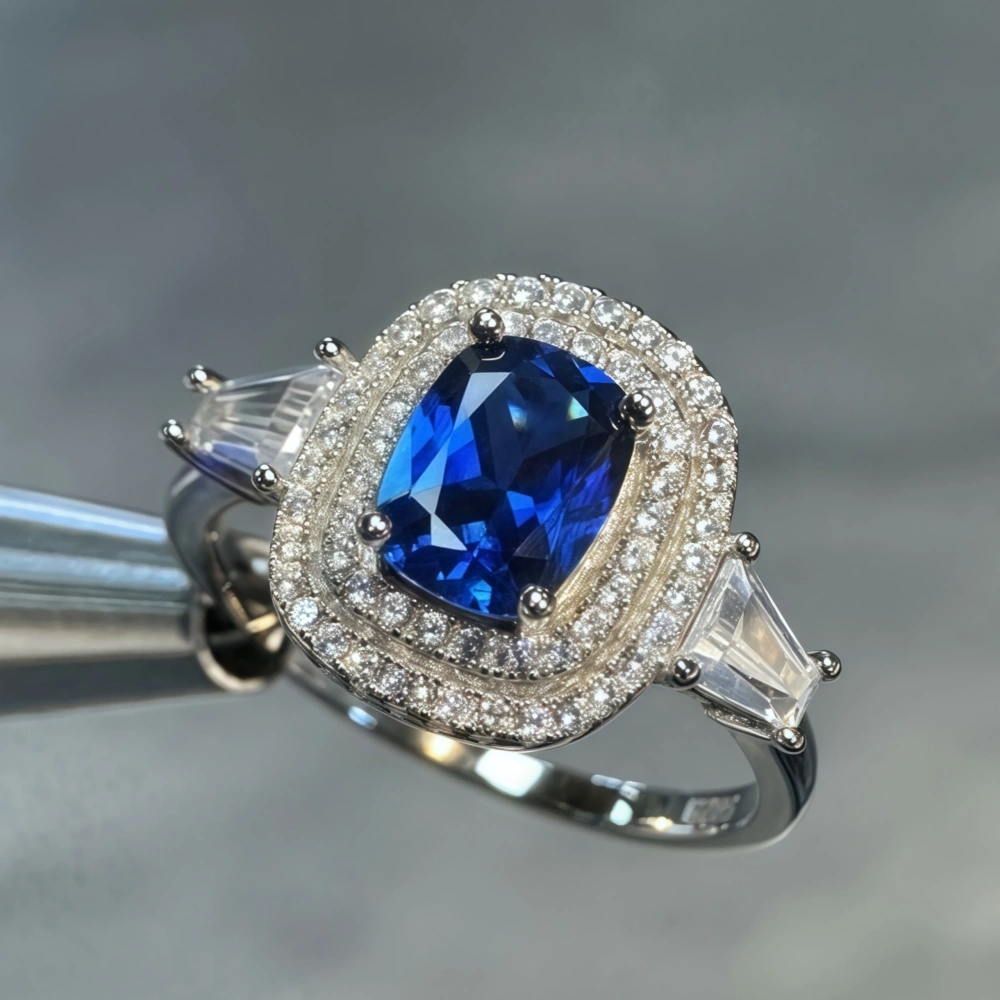 WINKIN WINSIN Brand 925 Sterling Silver Ring with Lab Grown Gemstones 1.4ct Pigeon Egg Shaped Synthetic Sapphire Rings Jewelry