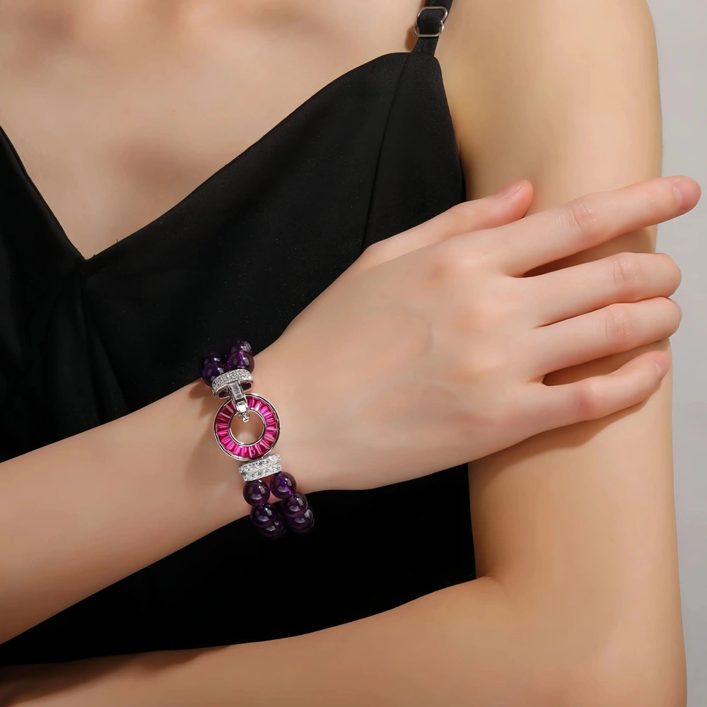 WINKIN WINSIN Brand MST Natural Amethyst Bracelet Light Luxury S925 Silver Gold Plated High Carbon Diamond 8mm Jewelry