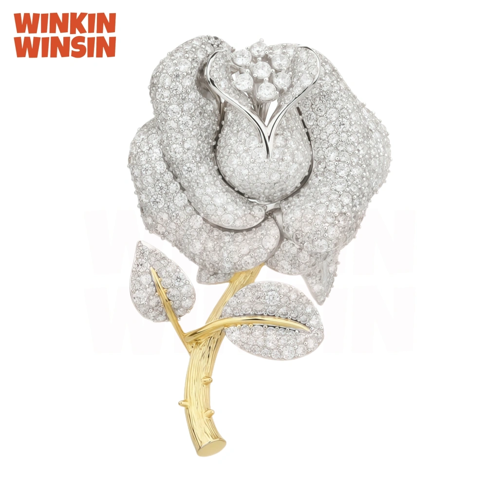 WinkinWinsin Rare 3D Craft 925 Sterling Silver Brooches Women Rose Flower Brooch 24K Gold Plated Brooch Necklace Pendant Jewelry