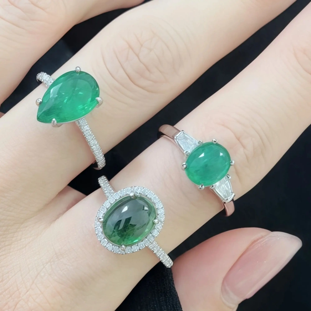 WINKIN WINSIN Brand MST 925 Sterling Silver 2.4ct Emerald Lab Grown Gemstones High Carbon Diamond Water Drop Rings Fine Jewelry