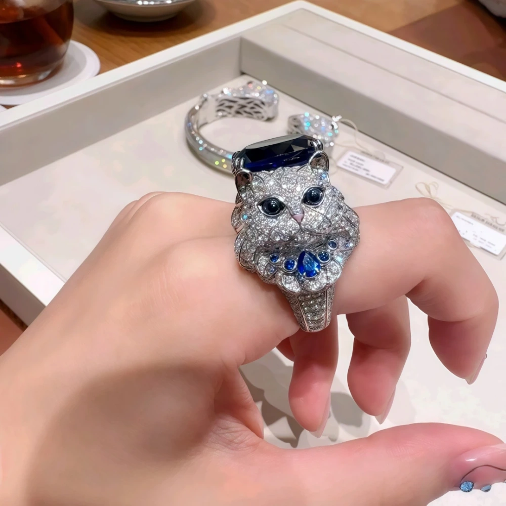 Winkin Winsin Luxury 925 Sterling Silver Ring Lab Grown Gemstones For Women Wladimir Cat Ring High Carbon Diamond Rings Jewelry