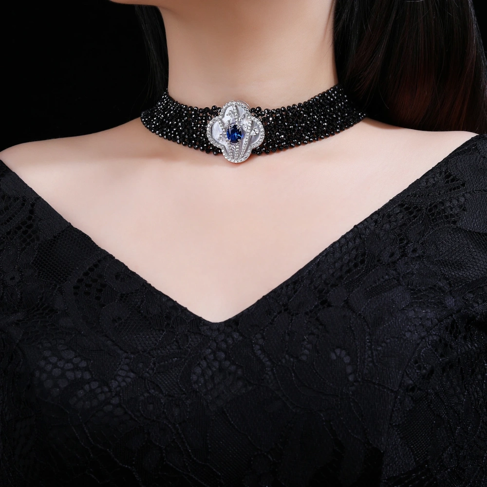 WINKIN WINSIN Brand MST High Quality Collar Choker Necklace 925 Sterling Silver Black Pointed Crystal Multi Layer Necklace