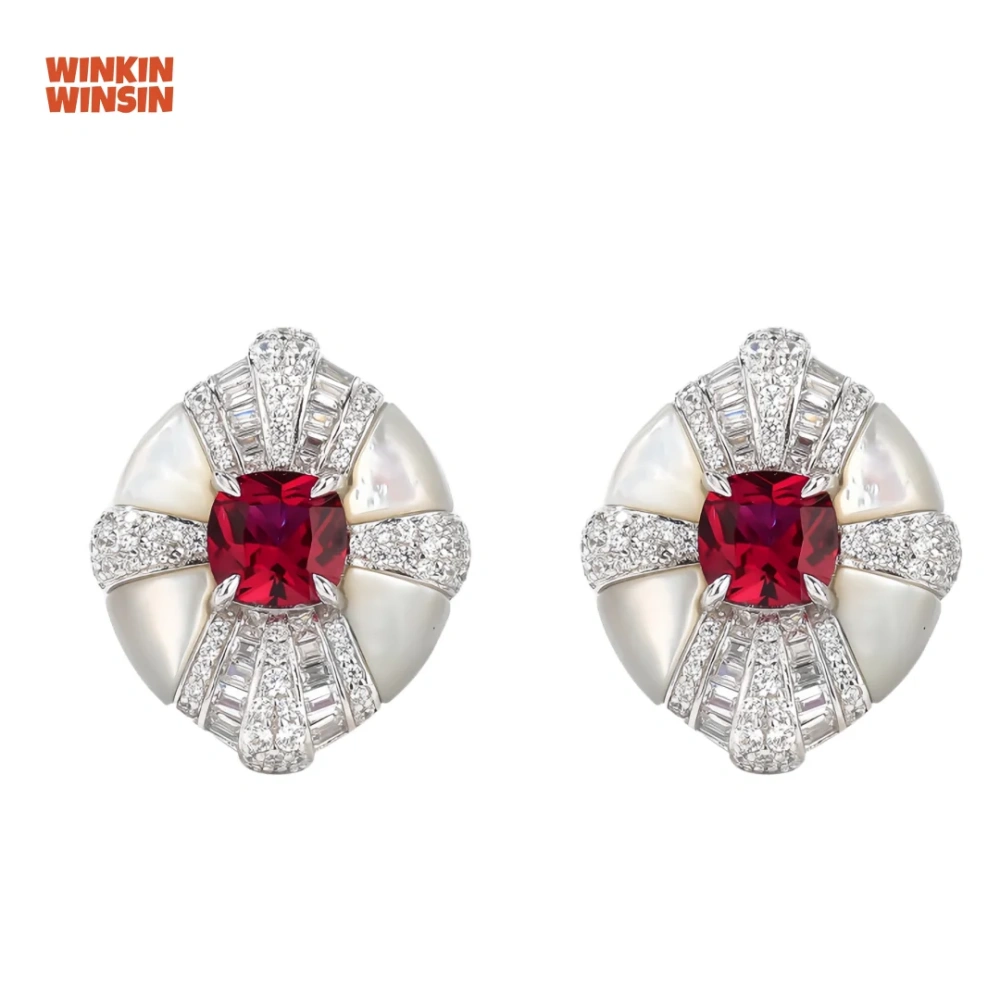 WINKIN WINSIN Brand MST 925 Sterling Silver Stud Earrings For Women High Quality Lab Grown Gemstones Ruby Stud Earrings Jewelry