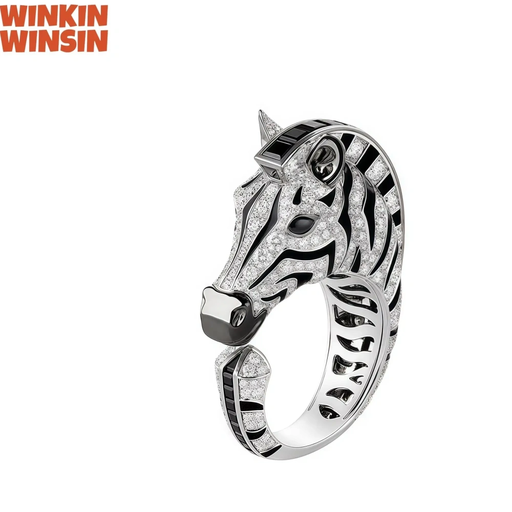 WINKIN WINSIN Brand MST 925 Sterling Silver Zebra Enamel Rings For Women High Quality Zircon Gemstones Ring Jewelry