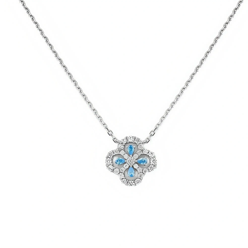WINKIN WINSIN Brand 925 Sterling Silver Four-Leaf Clover Necklaces Lab Grown Gemstones Necklace Pendant Jewelry For Women