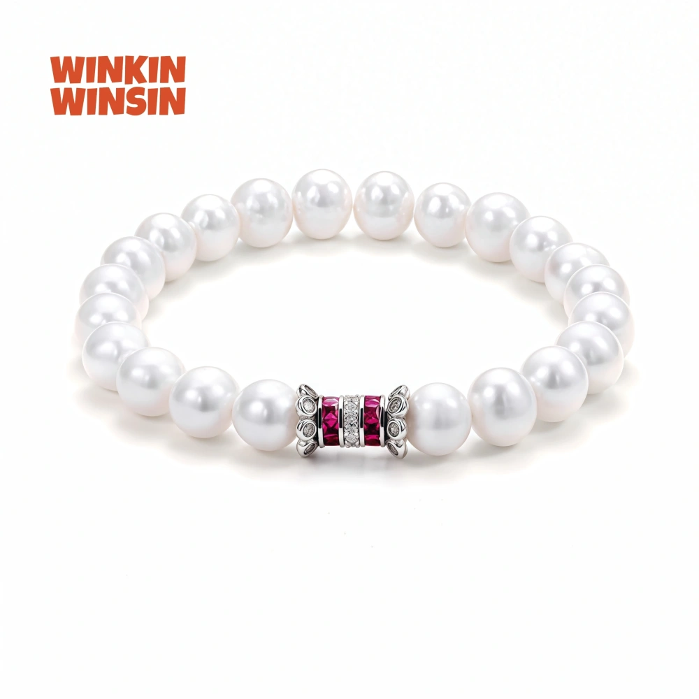 WINKIN WINSIN Brand S925 Pure Silver Women's High Quality Pearl Bracelet With Gold Plated High Carbon Diamond Bracelet Jewellery