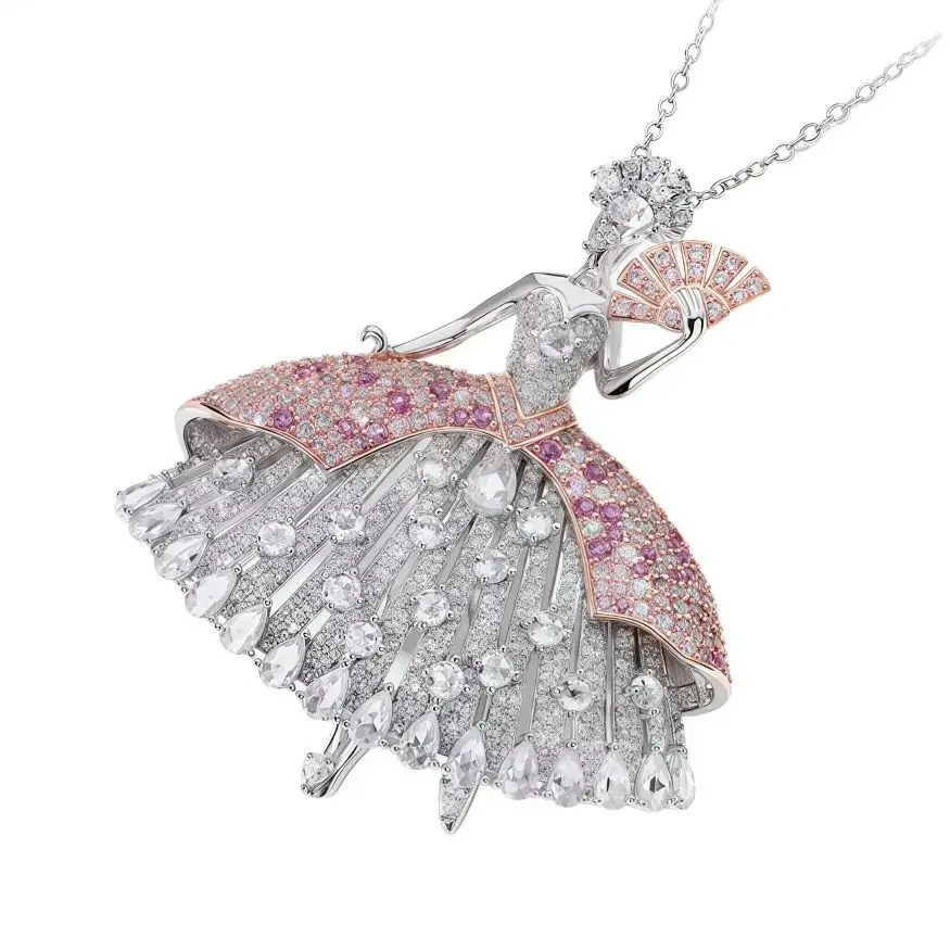 WINKIN WINSIN Brand MST 925 Sterling Silver Dancing Girl Necklace Pendant Lab Grown Gemstones High Carbon Diamond Pendan Jewelry