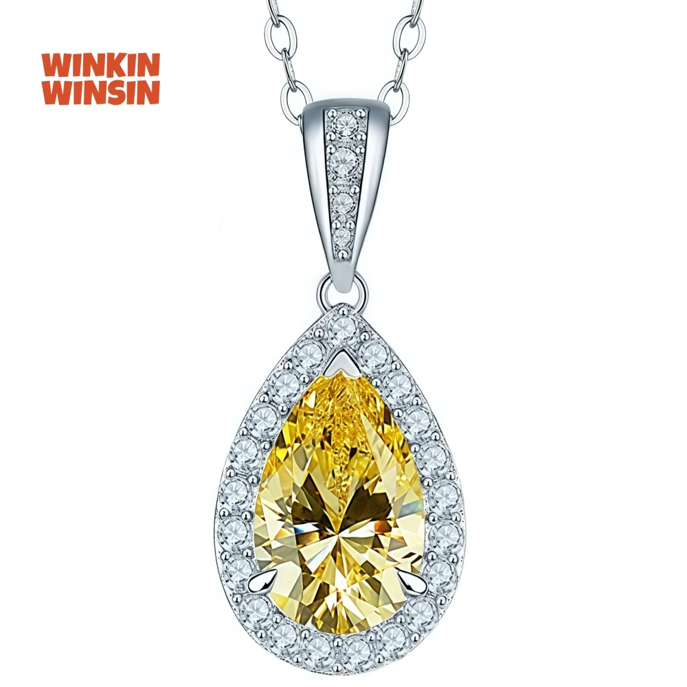WINKIN WINSIN Brand MST 1ct Artificial Sapphire Lab Grown High Carbon Diamond Water Droplet Pendants Necklaces Jewelry