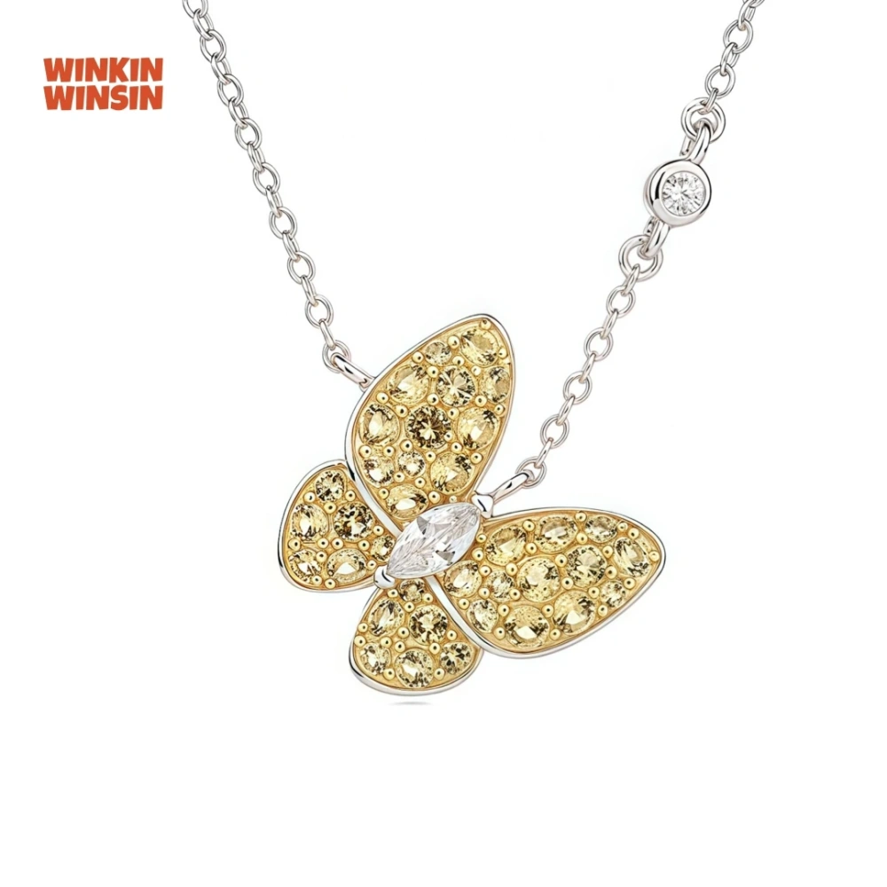 WINKIN WINSIN Brand MST Lab Grown Gemstones Butterfly Zircon Chain Pendant Necklace 925 Sterling Silver Jewelry Necklaces