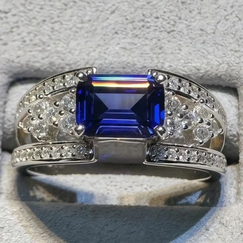 WINKIN WINSIN Brand MST 2.5ct 925 Sterling Silver Synthetic Sapphire Rings For Women High Carbon Diamond Ring Jewelry