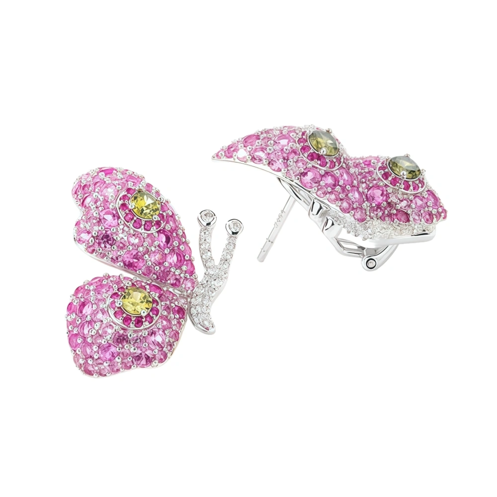 WINKIN WINSIN Luxury 925 Sterling Silver Stud Earrings For Women High Carbon Diamond Pink Blue Butterfly Earrings Stud Jewelry