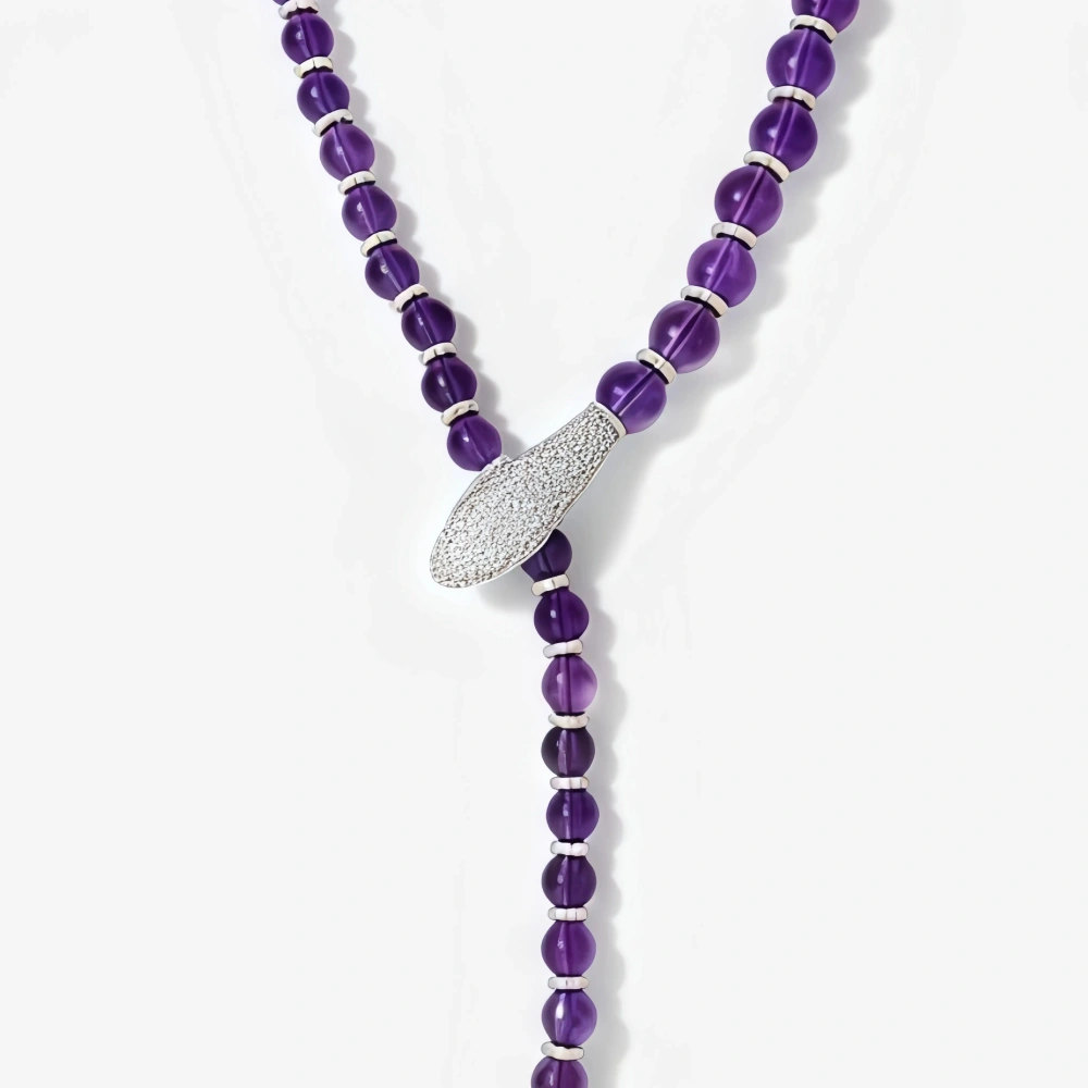 WINKIN WINSIN Brand MST Serpentine Necklace Natural Amethyst S925 Silver Gold-Plated High Carbon Diamond Bead Necklace Jewelry
