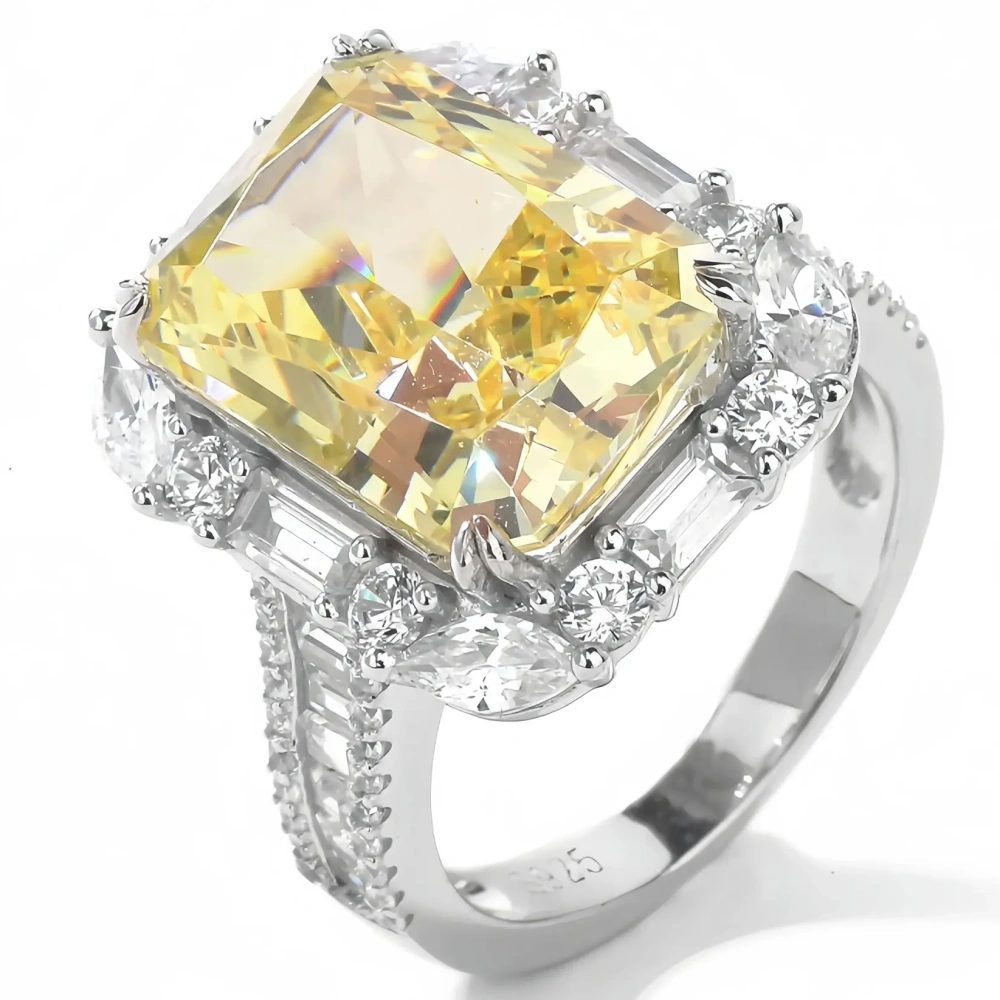 WINKIN WINSIN Brand 925 Sterling Silver Square Yellow Diamond Ring High Carbon Diamond Lab Grown Gemstones Rings Fine Jewelry