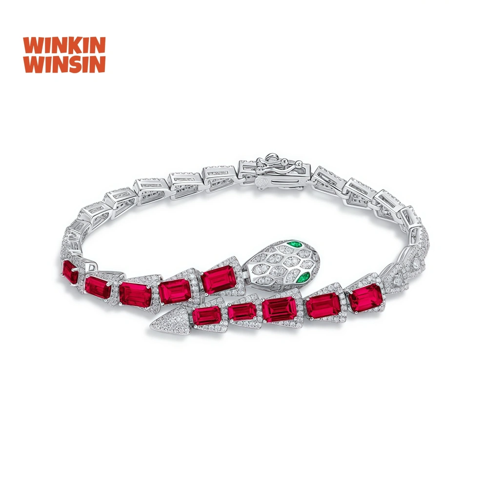 WINKIN WINSIN Brand MST 925 Sterling Silver Chain Bracelet Bangles Lab Grown Emerald Ruby Gemstones Bracelets For Women Jewelry