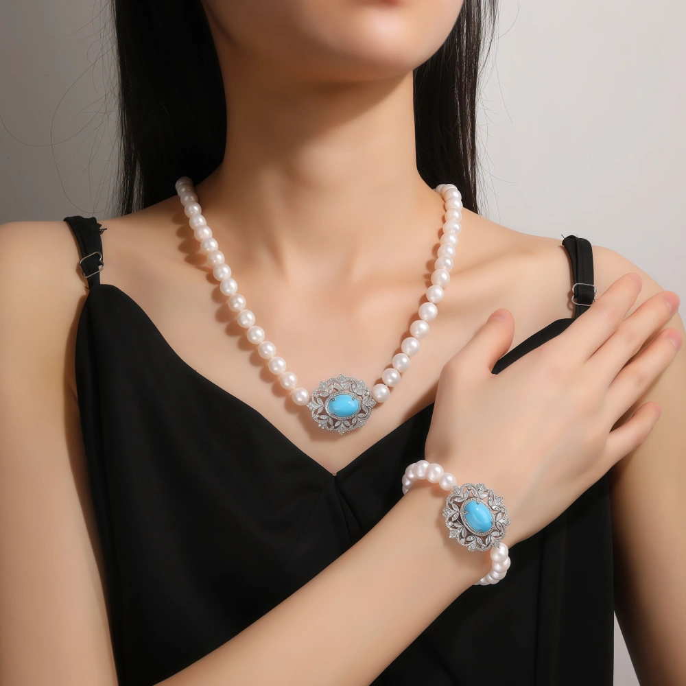 WINKIN WINSIN Brand S925 Pearl Necklace High Grade Electroplated Gold Plated High Carbon Diamond Blue Turquoise Necklace