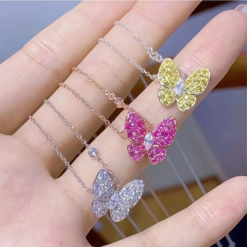 WINKIN WINSIN Brand MST Lab Grown Gemstones Butterfly Zircon Chain Pendant Necklace 925 Sterling Silver Jewelry Necklaces
