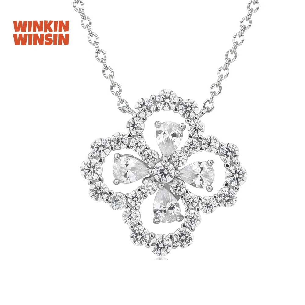 WINKIN WINSIN Brand MST 925 Sterling Silver Pendants Necklace Woman Certificated Clover Necklaces High Carbon Jewelry
