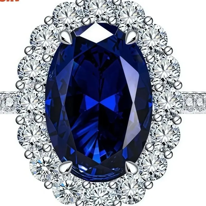 WINKIN WINSIN Brand MST 925 Sterling Silver Lab Grown Gemstones 4.4 Carat Elliptical Artificial Sapphire Diamond Rings Jewelry