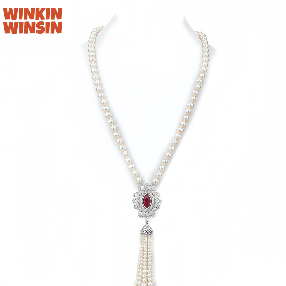 WINKIN WINSIN Brand MST S925 Silver Natural Pearl Necklace With High-End Temperament And Women Tassel Necklace Jewelry